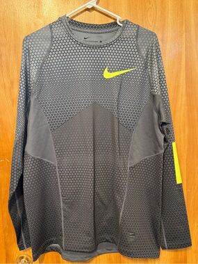 Nike Grey Pro Hyperwarm Fitted Long Sleeve Top with Black Swoosh